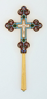 Крест напрестольный водосвятный на ручке литье,филигрань,эмаль,роспись,гравировка /золочение/ серебро