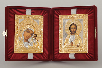 Складни живописные в футляре 11х13 масло, ризы №11, №28 (бархат) Спаситель-Казанская БМ Складни живописные в футляре 11х13 масло, ризы №11, №28 (бархат) Спаситель-Казанская БМ