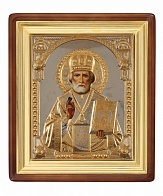 Икона ''Николай Чудотворец'' писаная маслом с золотм и камнями