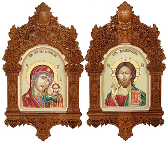 Рукописная пара подарочных икон ''Казанская икона Божией Матери'' и ''Господь Вседержитель'' на кипарисе
