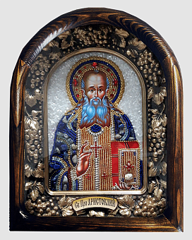 Икона св.Аристоклий бисерная, багет,в деревянной раме