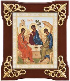 Икона в деревянной рамке Троица (оклад)