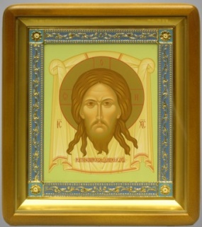 Спас Нерукотворный, икона в киоте 18х24 фигурный, темпера, рамка золочёная, эмаль