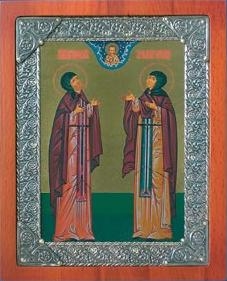 Икона Святые Петр и Феврония Муромские (серебряная рамка)