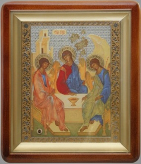 Святая Троица, Икона в киоте 11х13 фигурный, двойное тиснение, БЗГ