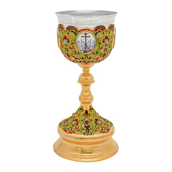 Потир 1.4л 4-финифти, филигрань, эмаль, роспись / золочение / серебряный стакан (УИН)