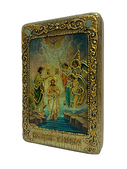 Настольная икона ''Крещение Господа Бога и Спаса нашего Иисуса Христа'' на мореном дубе