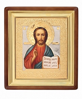 Икона Спас Вседержитель писаная оклад с позолотой