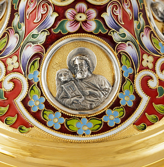 Потир 1.0л 8-литьевых ликов, филигрань, эмаль, роспись, золочение, мельхиоровый стакан