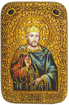 Подарочная икона ''Святой Благоверный князь Вячеслав Чешский'' на мореном дубе