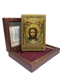 Икона ''Спас Нерукотворный'' ручной работы из дуба в футляре Икона ''Спас Нерукотворный'' ручной работы из дуба в футляре