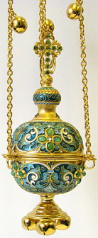 Кадило круглое филигрань, эмаль / золочение