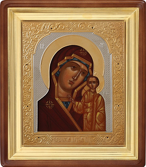 Икона живописная в киоте 11х13 масло, риза открытая, латунь, золочение, киот №2