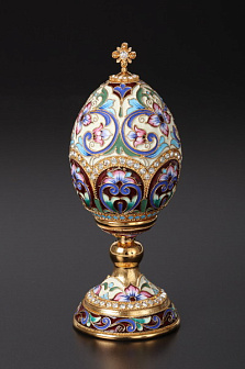 Яйцо пасхальное филигрань, эмаль, роспись, камни на подставке №2 / золочение