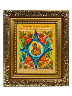 Икона Неопалимая Купина Божия Матерь на холсте в киоте 181