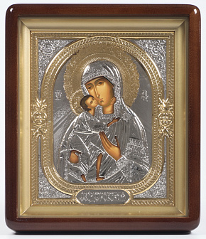 Икона в киоте 18х24 фигурный, темпера, риза объёмная, никель, золочение Феодоровская БМ