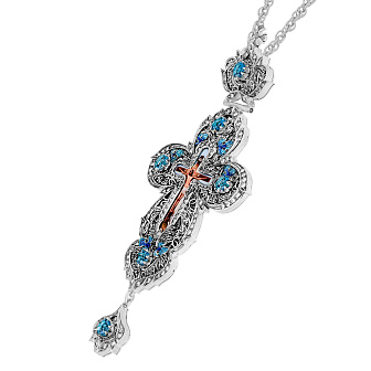 Крест наперсный №7 / Фианиты деколь, эмаль, / серебрение