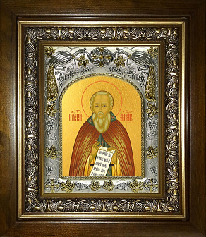 Икона освященная ''Александр Свирский преподобный'', в деревяном киоте