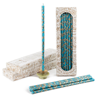 Свечи праздничные №20/40 (уп 25шт), БИРЮЗОВЫЕ (Золотая лоза)