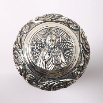 Посох №14 неразборный серебро чеканка, с литьевыми евангелистами серебро (УИН)