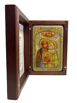 Настольная икона ''Петр и Февронья'' на мореном дубе