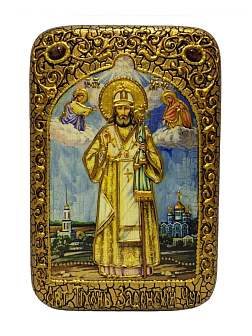 Настольная икона ''Святитель Тихон Задонский'' на мореном дубе