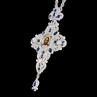 Крест наперсный №213 / Фианиты деколь / серебрение