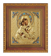 Икона живописная в киоте 24х30 масло, риза №6, матовое глянцевое золочение, эмаль, киот №22 Владимирская БМ