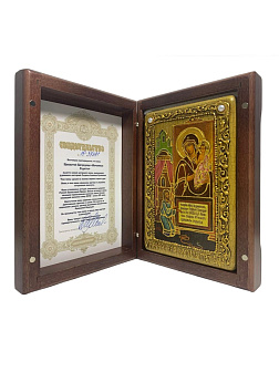 Настольная икона Пресвятой Богородицы ''Нечаянная Радость'' на мореном дубе