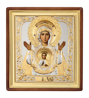 Икона живописная в киоте 50х60 масло, риза №279, камни, киот №1 Знамение