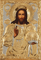 Икона живописная Спасителя 60х90, масло, риза №106, золочение