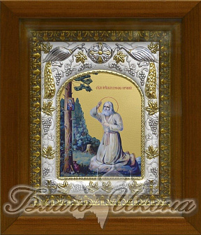 Икона Серафим Саровский преподобный чудотворец, в деревяном киоте