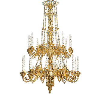 Паникадило 2 яруса 24 свечи с цепями золочение (1-2 ярус)