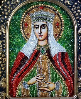 Икона ЛЮДМИЛА Чешская, Княгиня, Мученица (БИСЕР, КАМНИ)