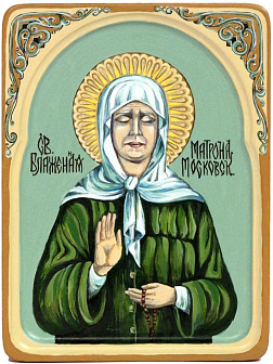 Рукописная икона ''Блаженная старица Матрона Московская'' на кипарисе