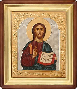 Икона живописная в киоте 11х13 масло, риза открытая, латунь, золочение, киот №2 Спаситель Икона живописная в киоте 11х13 масло, риза открытая, латунь, золочение, киот №2 Спаситель