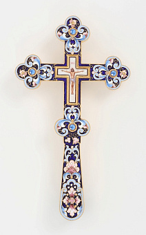 Крест напрестольный водосвятный филигрань, эмаль, роспись, финифть / золочение Крест напрестольный водосвятный филигрань, эмаль, роспись, финифть / золочение