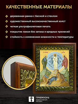 Икона Преображение Господне, деревянная рамка с басмой и стеклом 18х21х2,5 см 1230