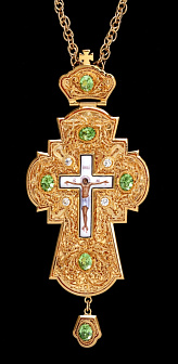 Крест наперсный филигрань №0027 одинарный рант, узор, финифть / золочение