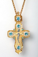 Крест наперсный №106 литьевое распятие, гильяш / золочение, серебрение