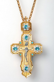 Крест наперсный №106 литьевое распятие, гильяш / золочение, серебрение Крест наперсный №106 литьевое распятие, гильяш / золочение, серебрение