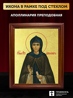 Икона Аполлинария преподобная с золочением, деревянная рамка со стеклом 15х18х2 см 031