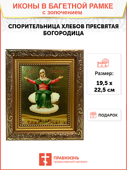 Икона Божией Матери Спорительница хлебов с золочением, широкая рамка 19,5х22,5х2 см