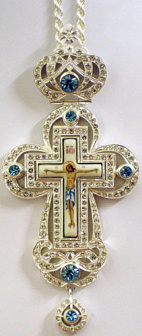 Наперсный крест золотой с ювелирными камнями эмалью и позолотой
