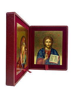 Каталог товаров pravzhizn Венчальные иконы Спаситель и Казанская с золочением УЛ 9х10,5 в складне "тростник" Венчальные иконы Спаситель и Казанская с золочением УЛ 9х10,5 в складне "тростник"