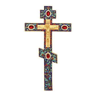 Крест напрестольный №2 филигрань, эмаль, литьевое распятие / золочение