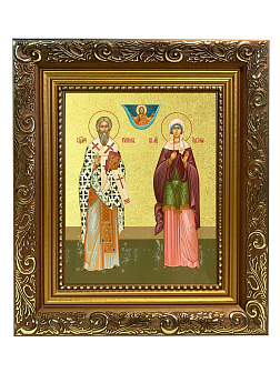 Икона "Киприан и Иустиния", свв. мчч., с золочением поталью, 09056-УЛ Икона "Киприан и Иустиния", свв. мчч., с золочением поталью, 09056-УЛ