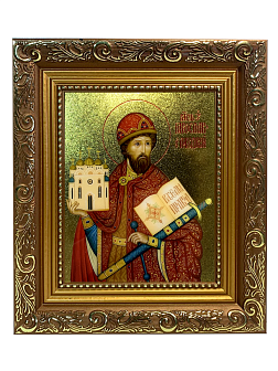Икона Ярослав Мудрый благоверный князь с золочением, широкая рамка 19,5х22,5х2 см