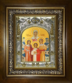 Икона Вера, Надежда, Любовь и София в деревянном киоте