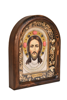 Икона Спас Нерукотворный в деревянном киоте со стеклом